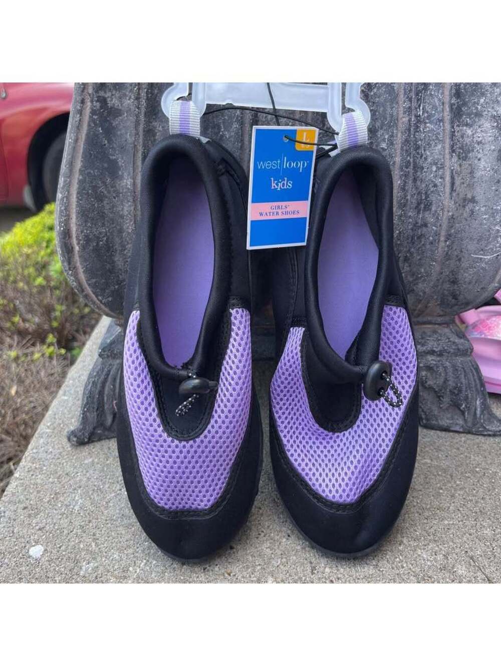 West Loop Kids Girls Purple & Black Mesh Water Aqua Shoes Size Large 4/5 NEW